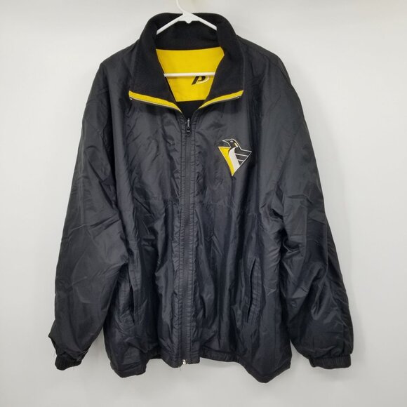Vintage Pro Player Reversible Black Pittsburgh Penguins Jacket XL 90s Streetwear - Picture 2 of 16